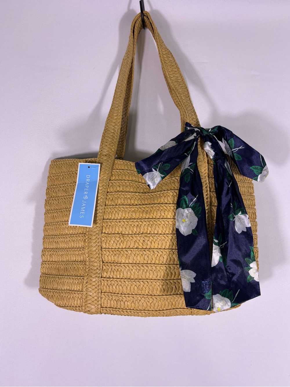 NWT Draper James Straw Tote Bag Floral Scarf Beach Market Tote
